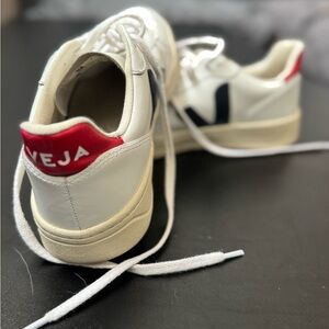 Veja White and Navy Sneakers with Red Detail